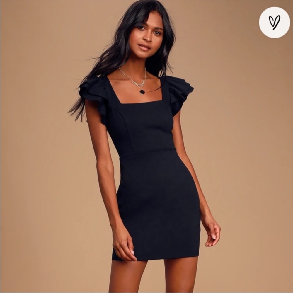 Black Statement Ruffle Sleeve Dress